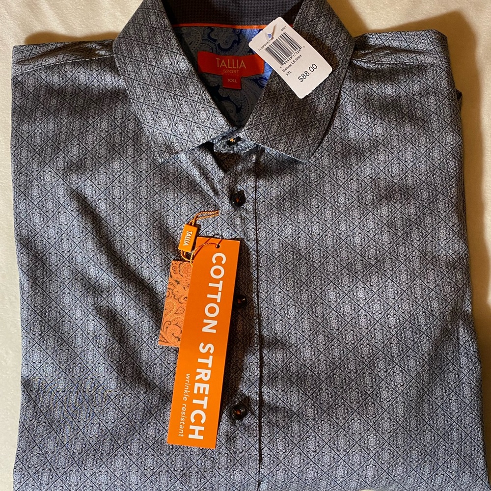 NWT XXL Mens stretchy Tallia Sport Mosaic Gray and Black shirt
